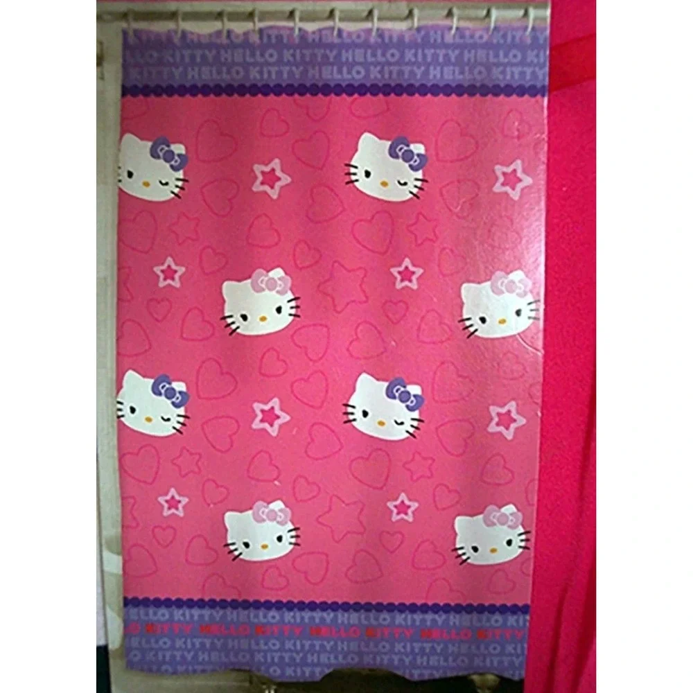 Hello Kitty Shower Curtain Pink Purple Hearts Stars Wink Sanrio Fabric